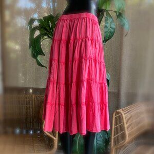 Free People Chambray Tiered Maxi Pink Coral Skirt Sz XS